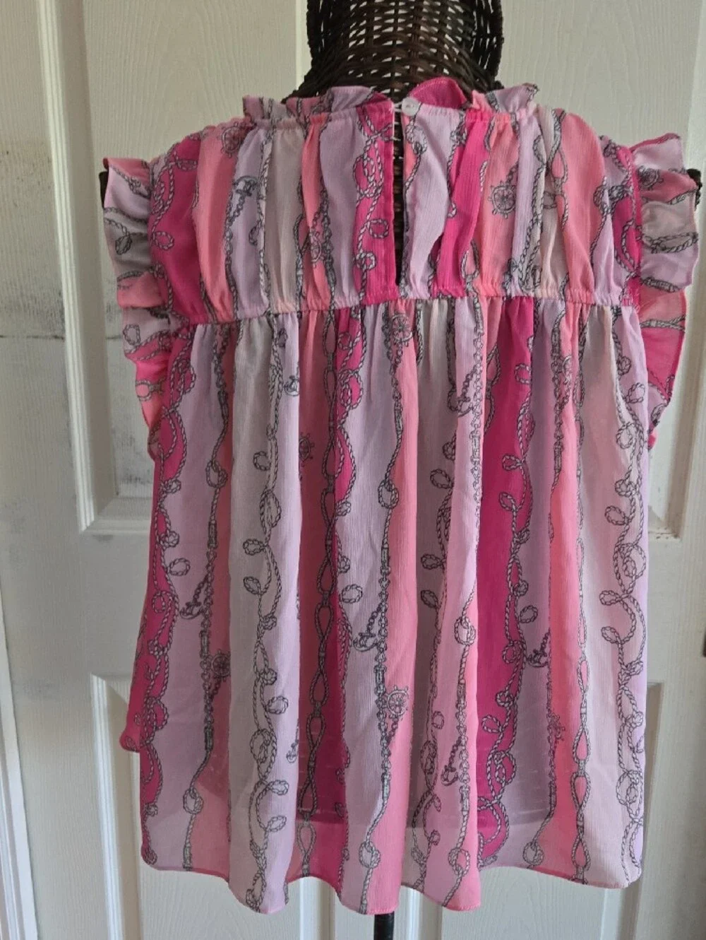 77 Park Women's Pink Striped Ruffle Sleeve Camisole-Size XL
